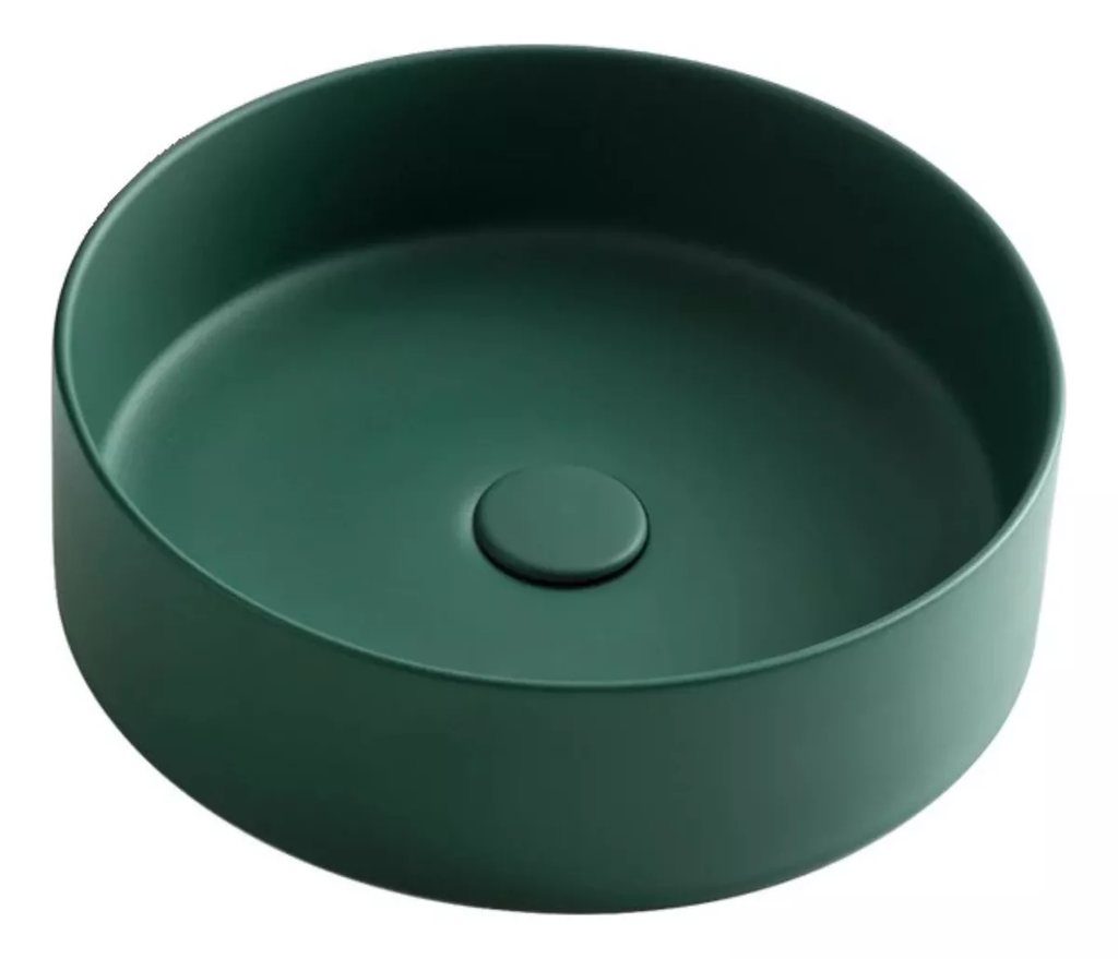 Lavamanos Sobreponer Circular Dark Green con Grifería Externa Black Mate