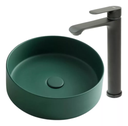 Lavamanos Sobreponer Circular Dark Green con Grifería Externa Black Mate