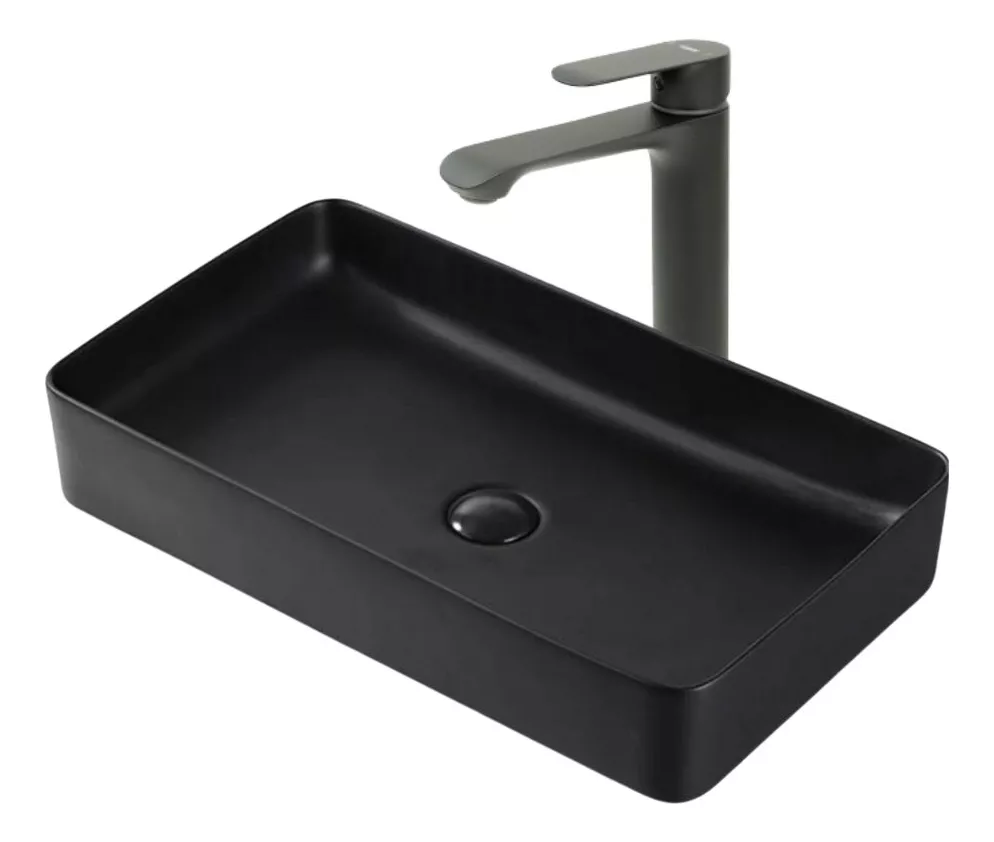 Lavamanos Sobreponer Rectangular Negro con Grifería Externa Black Mate