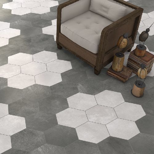 [46FD] Porcelanato Hexagon Rift Grafito Mate 23x26,6 cm