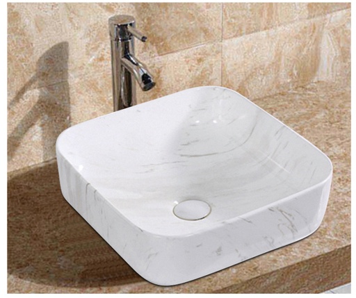 [LX-C047] Lavamanos Cuadrado Marble Welt Sobre Cubierta 36x36x13 cm Blanco